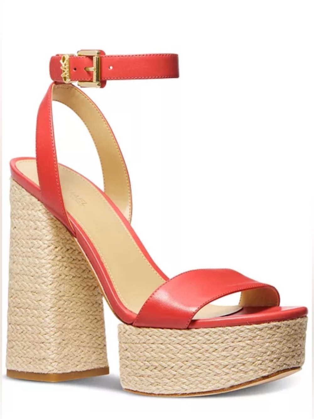 Michael Kors “Ashton” spiced coral leather jute 80s platform heels sandals 10